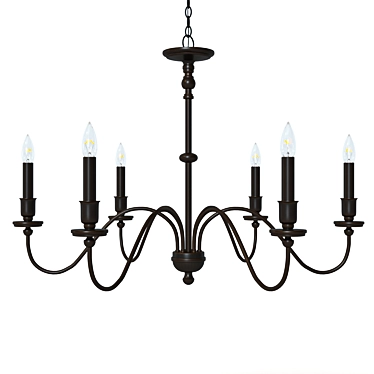 Sleek Six-Light Matte Black Chandelier 3D model image 1 