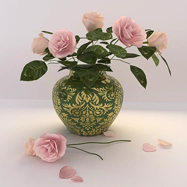 Elegant Rose Models and Vase Set 3D model image 1 