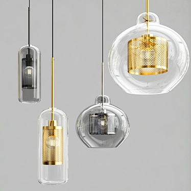 Elegant Metal and Glass Pendant Light 3D model image 1 