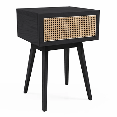 Sleek H&M Bedside Table with Rattan Drawer 3D model image 1 