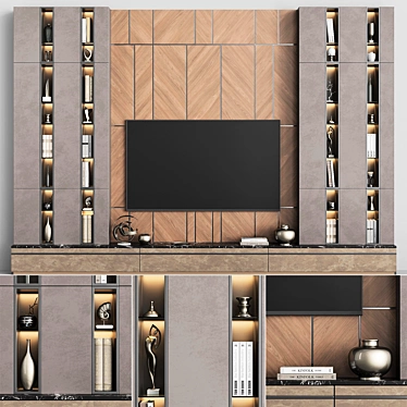 Modern TV Wall Unit, Decor 3D model image 1 