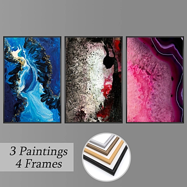 Artistic Trio: Set of Wall Paintings 3D model image 1 