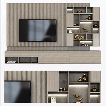 Sleek TV Shelf Set - Modernize Your Entertainment Space 3D model image 1 
