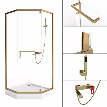 Gold Profile Swing Shower Enclosure 3D model image 1 