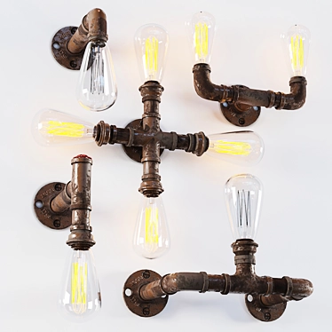 Rustic Pipe Wall Lamp 3D model image 1 