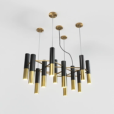 Modern Metal Pendant Chandelier, Black Gold  3D model image 1 