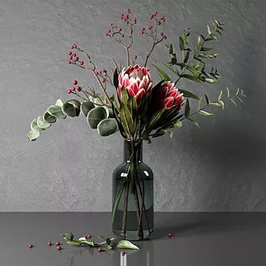 Elegant Protea & Eucalyptus Bouquet 3D model image 1 