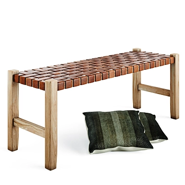 Exquisite Teak Wood Bench 3D model image 1 