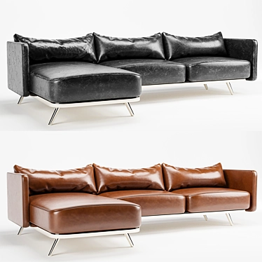 Black & Brown Leather Sofa with Metal Legs 3D model image 1 