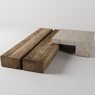Travertine and Wooden Table Set 3D model image 1 