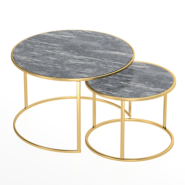 Marquina Black Marble Coffee Tables Set 3D model image 1 