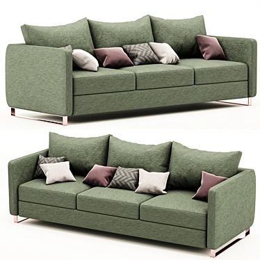 Green-3 Seater Sofa with Colorful Pillows 3D model image 1 