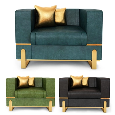 Luxury Leather Armchair: Blue, Green, Black 3D model image 1 