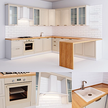 Elegant Amarone Classic Kitchen - Complete with Korting Oven, Elica Extractor & Kerama Marazzi Accordion Splashback 3D model image 1 