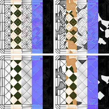 Vintage Floor Tile Textures - 4 Patterns 3D model image 1 