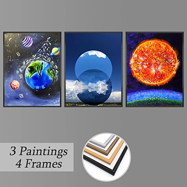 Elegant Wall Paintings Set 3D model image 1 