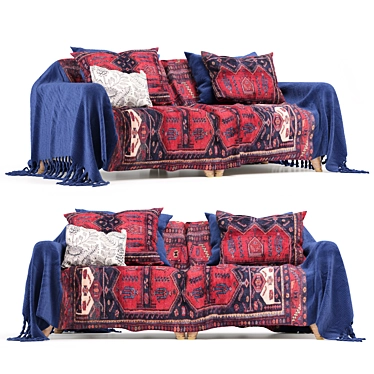 Boho-Style Sofa with Cover 3D model image 1 