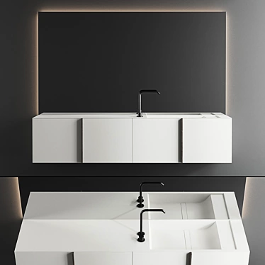 Paral Vanity Unit Set with Integrated Marble Washbasin 3D model image 1 