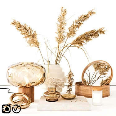 Elegant Decor Set—Vases, Candle, Gold Sculpture 3D model image 1 