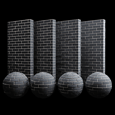 Sleek Black Brick Tiles 3D model image 1 