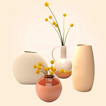 Stylish Vase Collection with Craspedia 3D model image 1 