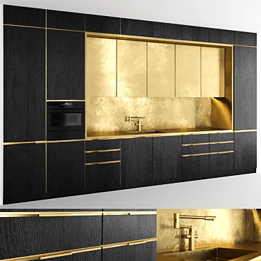 Antique Brass Wood Kitchen 3D model image 1 