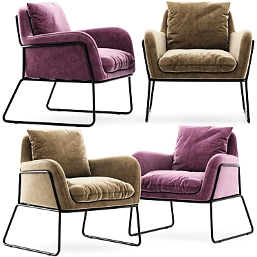 Gray Velvet Modern Accent Chair 3D model image 1 