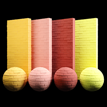 Vibrant Painted Brick Tiles: Orange, Red, Yellow, Pink 3D model image 1 