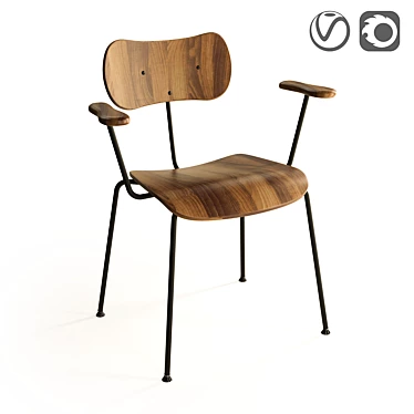 Elegant Walnut Armchair Nod 3D model image 1 