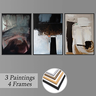 3-Piece Wall Painting Set with Frame Options 3D model image 1 