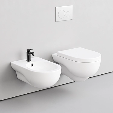 Title: Azzurra Ceramica Nuvola Wall-Mounted WC & Bidet Set 3D model image 1 