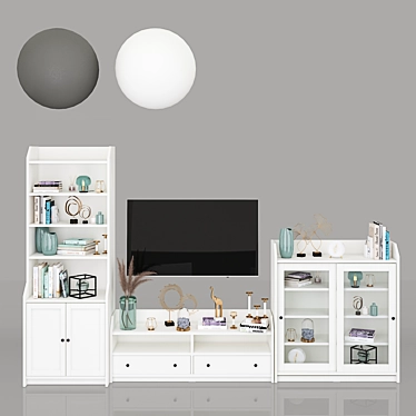 Hauga Storage Combo: Gray & White Cabinets, TV Stand & Tall Wardrobe 3D model image 1 