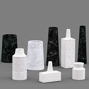 Elegant Ceramic Linework Vases 3D model image 1 