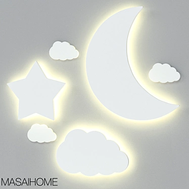 Illuminated Children's Lamps: Moon, Star, Cloud 3D model image 1 