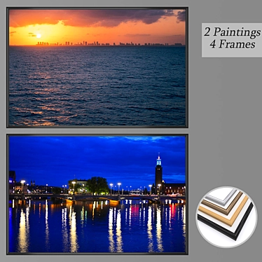 Modern Art Set: 2 Paintings & 4 Frames 3D model image 1 