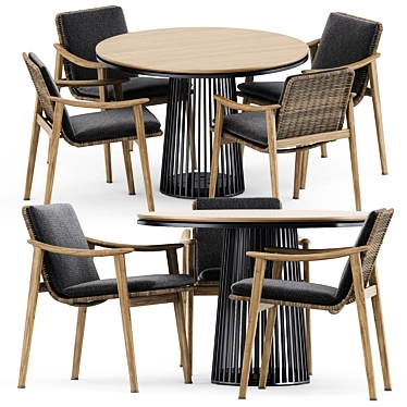 Modern Outdoor Seating Set: Fynn Chair & Grid Table 3D model image 1 
