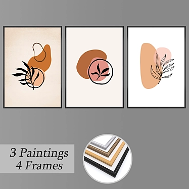 Artistic Trio: Set of 3 Wall Paintings 3D model image 1 