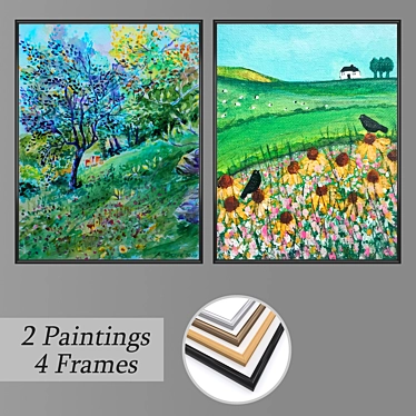 Modern Wall Painting Set with Frame Options 3D model image 1 