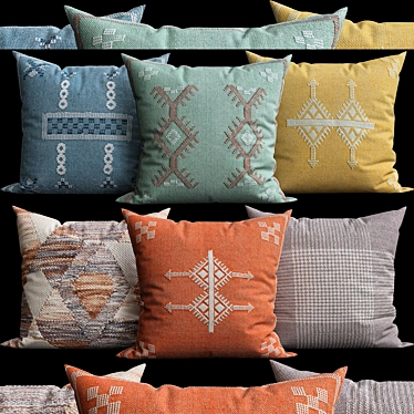 Elegant Embroidered Throw Pillows 3D model image 1 