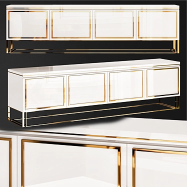 Title: Elegant Gold Accented White TV Stand 3D model image 1 