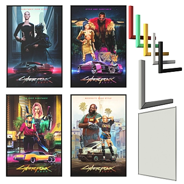 Cyberpunk 2077 Poster Set: Futuristic Wall Art 3D model image 1 