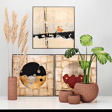 Minimal Art Decor Set - Vase Baskets & Frames 3D model image 1 