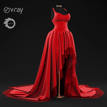 Crimson Elegance: Red Gown 3D model image 1 
