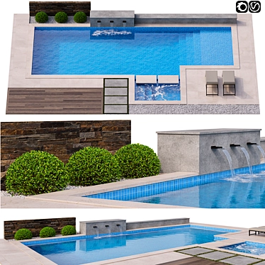 Modern Pool Design: 13.5x10m - 3DSMAX, V-Ray, Corona (FBX Included) 3D model image 1 