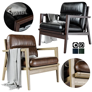 Modern Wood and Leather Armchair 3D model image 1 