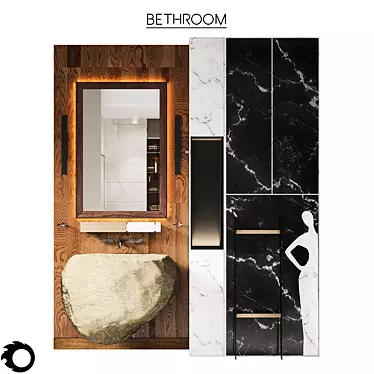 Luxury Bathroom Set: Metal, Glass, Wood, Stone, Marble - 3D Model 3D model image 1 