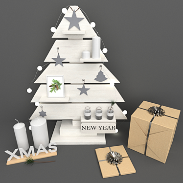 Wooden Fir Tree Christmas Set 3D model image 1 