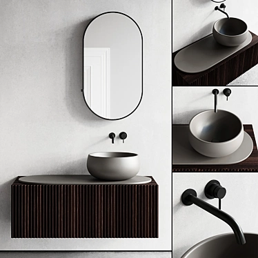 Ceramica Cielo Delfo Set 3: Elegant Vanity, Round Washbasin & Oval Mirror 3D model image 1 