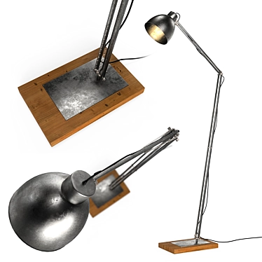 Elegant Brushed Metal and Wood Floor Lamp 3D model image 1 