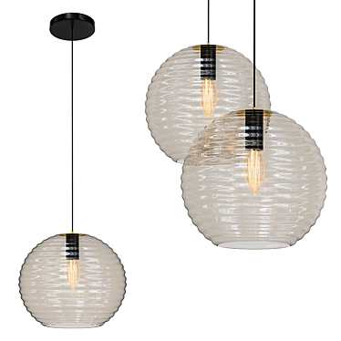 Elegant Glass Pendant Light with Ribbed Sphere Design 3D model image 1 